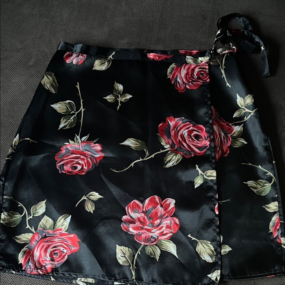 Floral Black Wrap Skirt